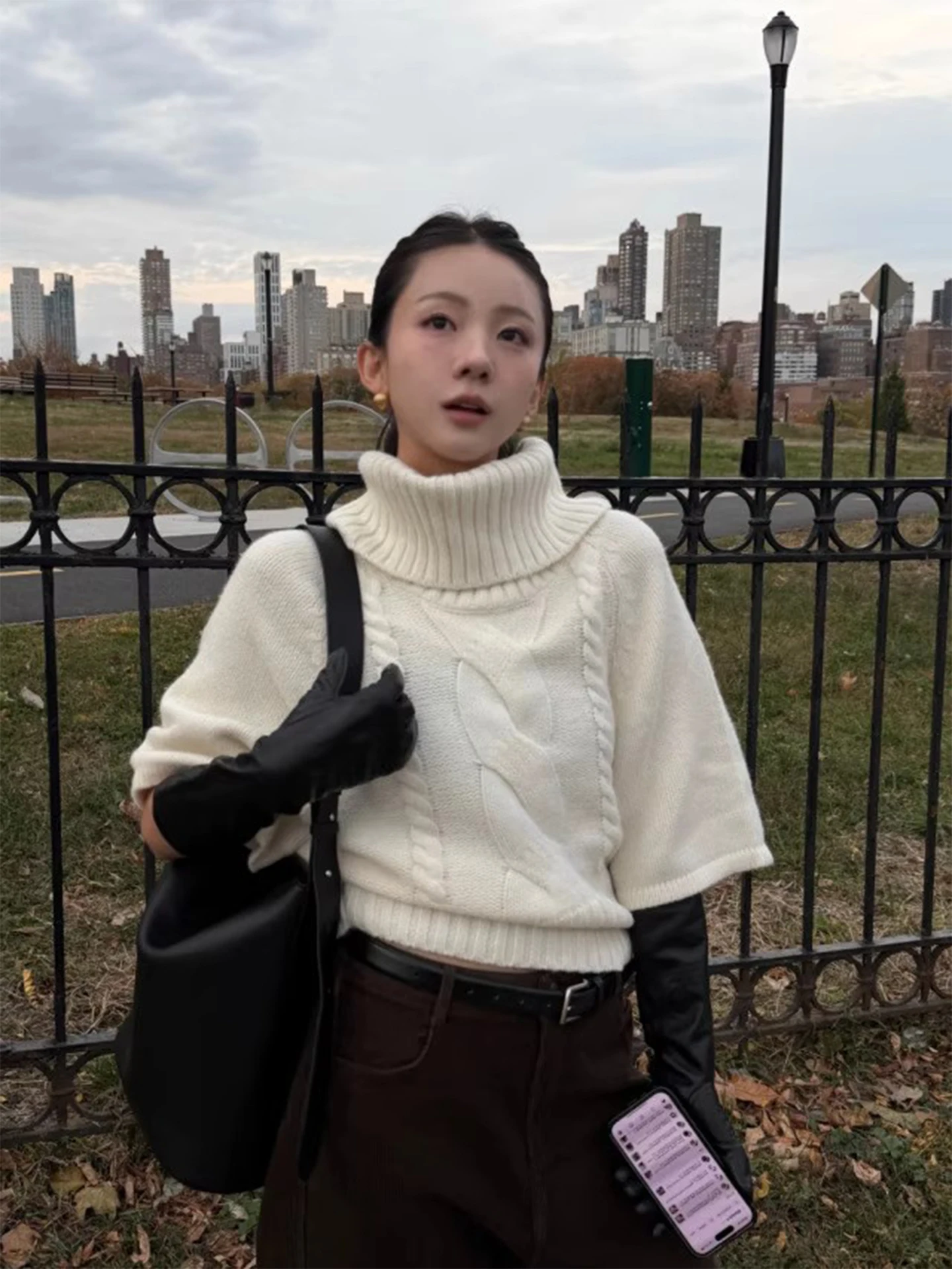 

High Ne Five Sve Knitted Sweater Women's Soft Cozy oulder Design Commute Sle Korean Loose Fit Regular Length