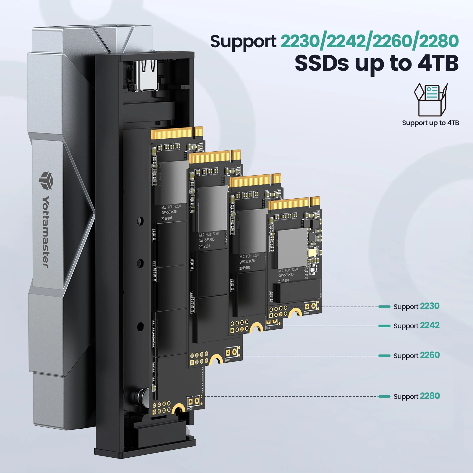 Yottamaster 10Gpbs NVMe Enclosure 6Gpbs SATA SSD Case Type C USB3.1 Gen2 M.2 NVMe PCIE External Hard Drive Enclosure Storage Box