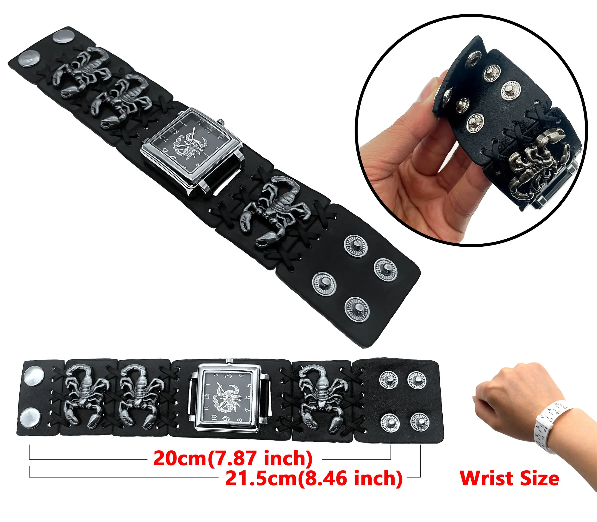 Men\'s Watches Top Brand Luxury Wide Leather Cuff Band Watch Punk Scorpion Dial Quartz Sport Waterproof Watch Religio Masculino