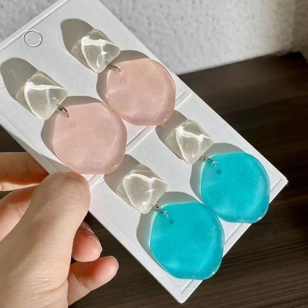 Sweet Water Ripple Eardrop Exquisite Wavy Round Transparent Dangle Earrings Resin Material Vintage Jewelry Birthday Gift