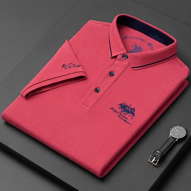 Hochwertiges Herren-Kurzarm-Poloshirt mit Kragen und Knöpfen, Stickerei im Britischen Stil, Neues Sommer-Golf-T-Shirt, Business-Casual Herrenbekleidung