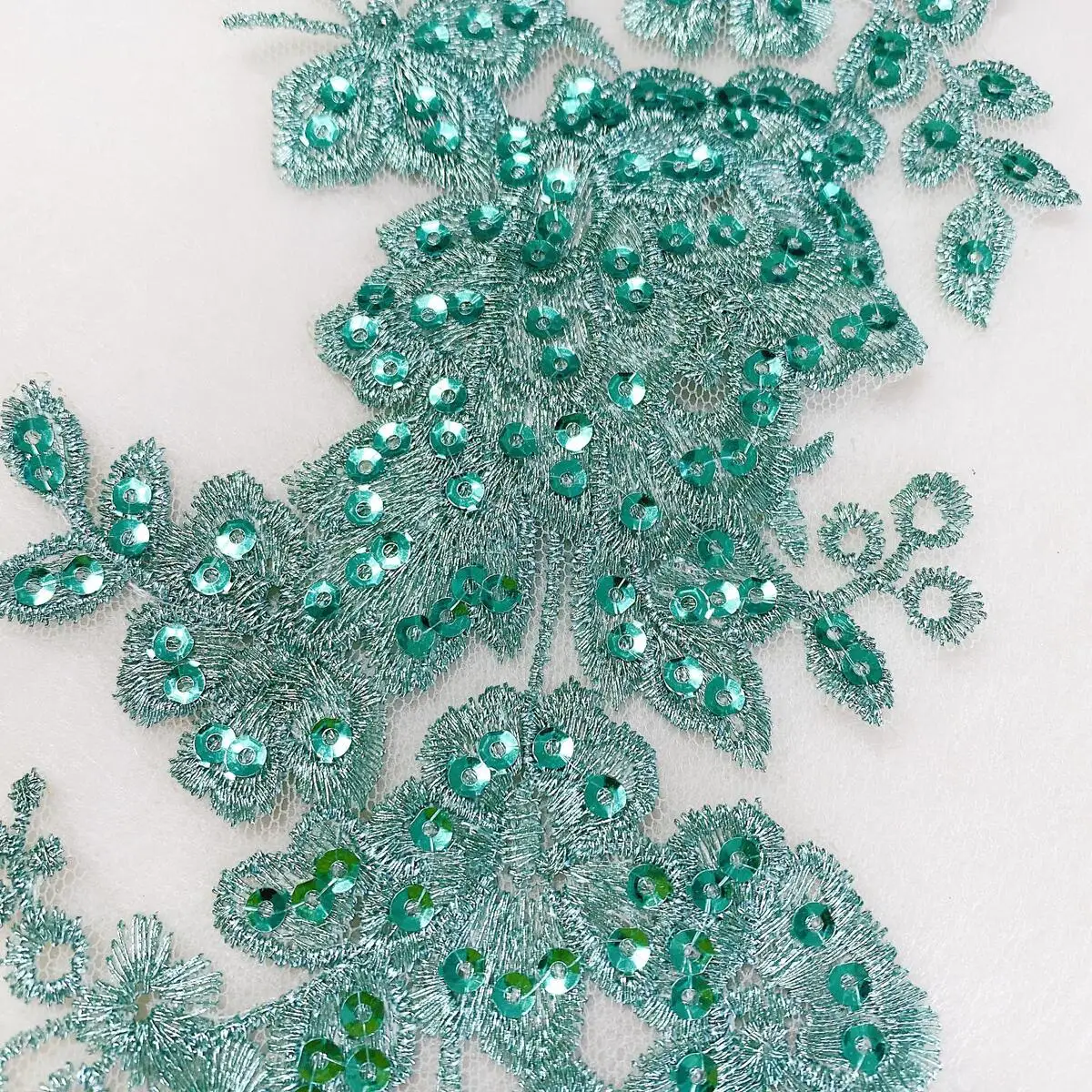 2 Pieces/1Pair Black White Green Heavy Luxury Sequins Lace Flower Applique Matching Wedding Dress Headwear Accessories 9X34cm