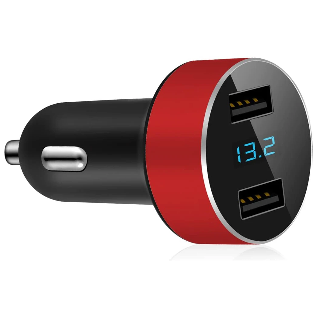 Dual USB Car Charger, 4.8A Output Car Adapter, Cigarette-Lighter Voltage Meter for iPhone,iPad,Samsung,LG, Etc,