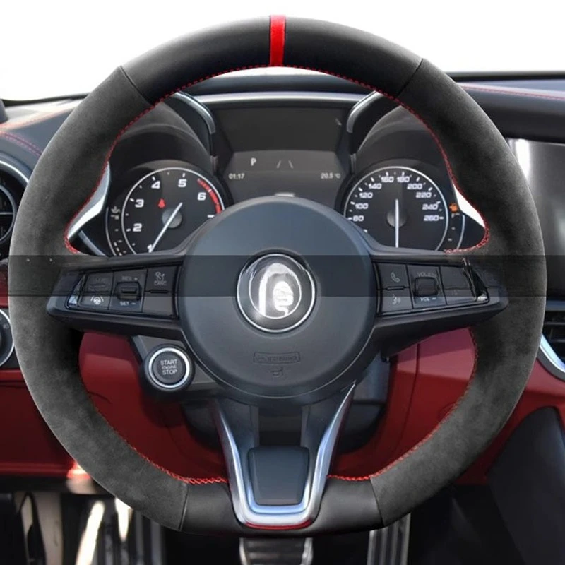 

hand-stitched high-quality non-slip suede Genuine Leather Car Steering Wheel Cover For Alfa Romeo Giulia Stelvio 2020-2022