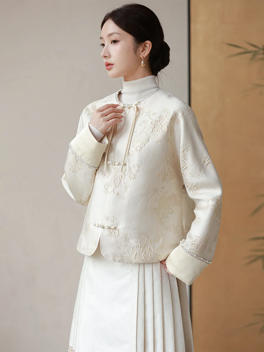 

Новая китайская женская куртка-жакет в национальном стиле с вышивкой золотой нитью и пуговицами, топ-костюм Тан для осени и зимы