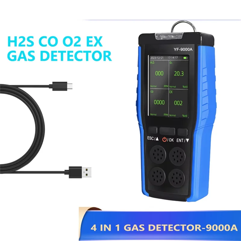 Sensor Gas 9000A, Detektor Gas Genggam, Pengukuran O2 EX H2S CO, Penganalisis Keamanan Industri Monitor Kualitas Udara-ABJU