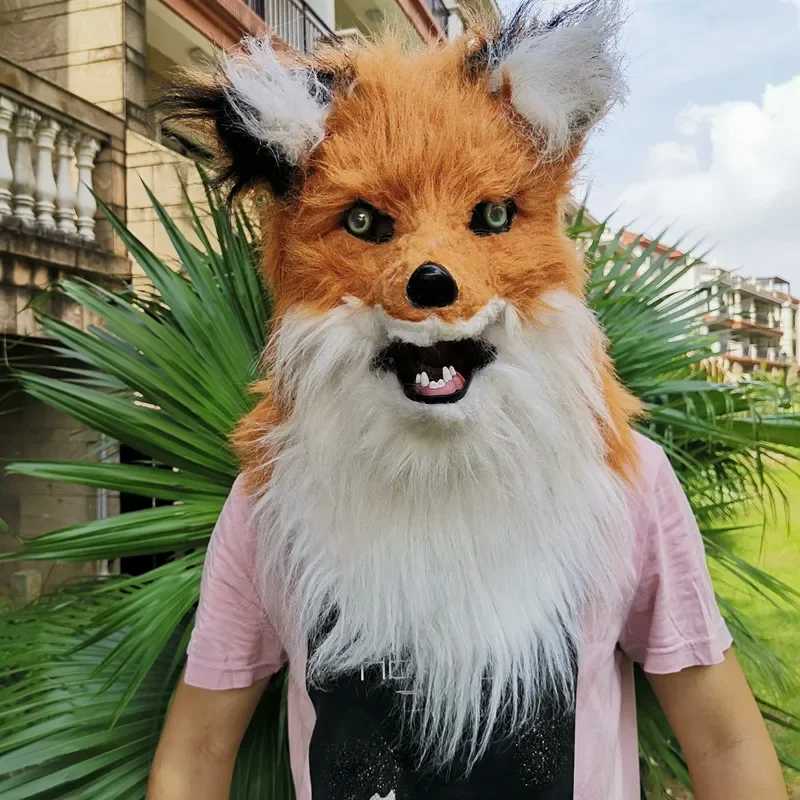

Cosmask Animal Head Mask Fox Head Mask Animal Halloween Costumes Cosplay Party with Open Mouth Fancy Dress Party Animal Headgear