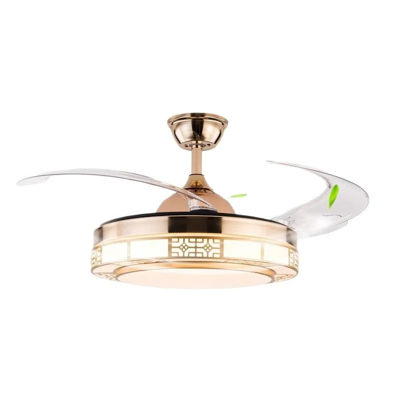 Novo estilo moderno ventilador de teto chinês com luzes sala jantar sala estar quarto ventilador elétrico luz pingente 48 polegadas 48w