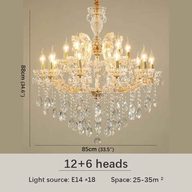 OUTELA Luxurious Candle Pendent  Lamp European Style Crystal Lamp Living Room Restaurant Villa Duplex Building Chandelier