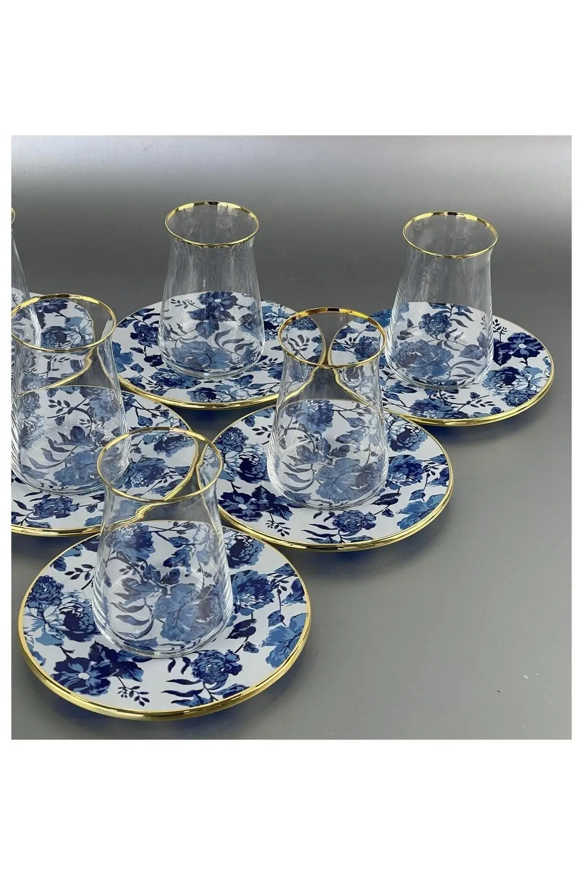 

DOLBOVI Blue Rose luxury 6 Tea set Turkish Tea Glass Cup