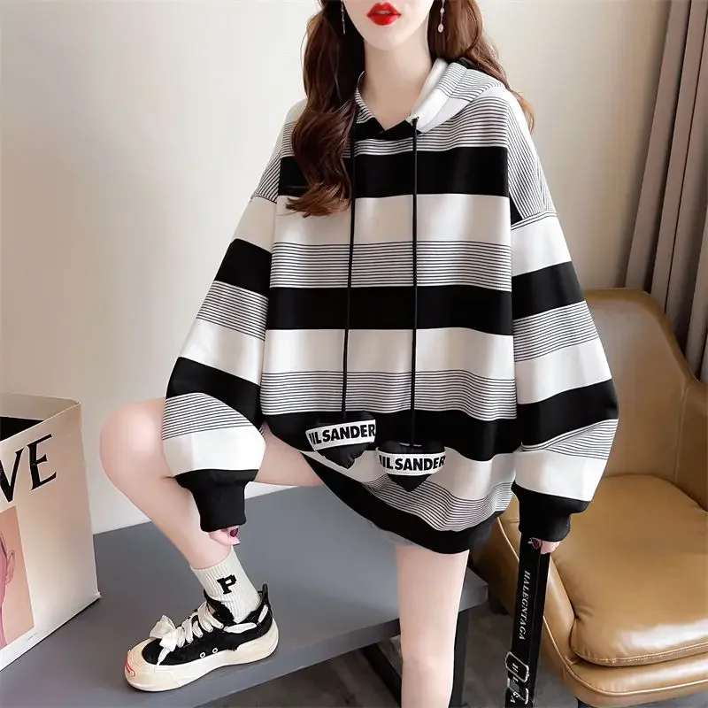 Women\'s Hooded Sweatshirts Loose Korean Baggy Female Top Long Sleeve High Quality Hoodies Novelty M 2025 Trend New In Sport Coat