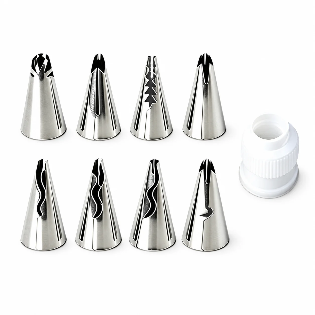 8PCS Korean Piping Tips Set Stainless Steel with 1PCS White Coupler for Cake Cupcake Icing Frosting Pastry Home DIY Baking Tools