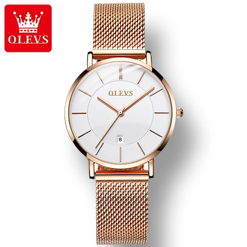 

OLEVS 5869 Модные кварцевые часы в подарок из нержавеющей стали, ремешок для часов с круглым циферблатом, наручные часы с календарем
