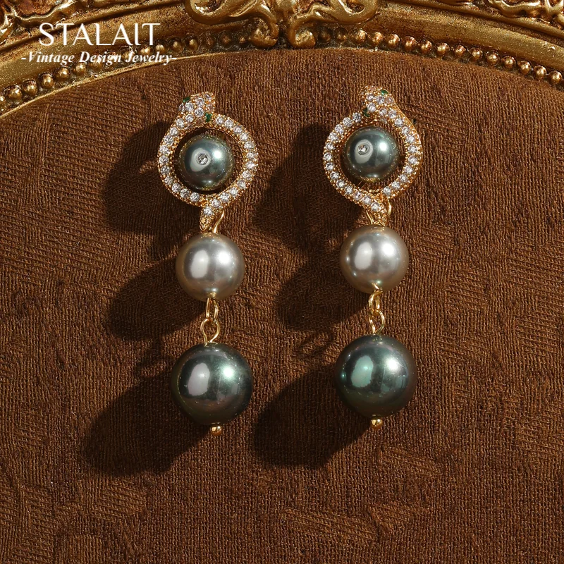 

Vintage Long Grey Pearl Earrings Luxury Dangle Brand Jewelry Designer Charms Antique Gold Color Wedding Bridal Trends 2025