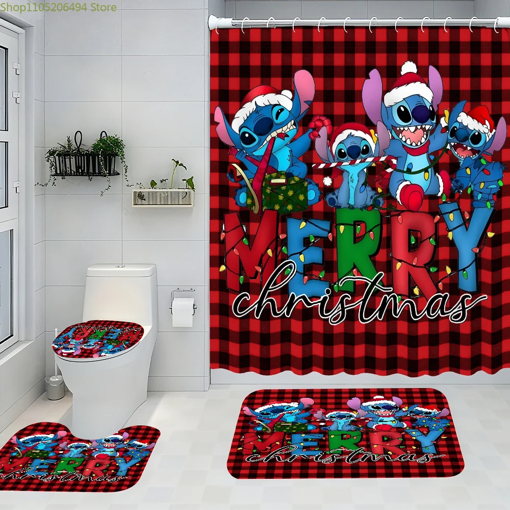 

Набор из четырех предметов для ванной комнаты Disney Stitch — авангардная водонепроницаемая занавеска для душа, создающая полный комплект для ванной комнаты