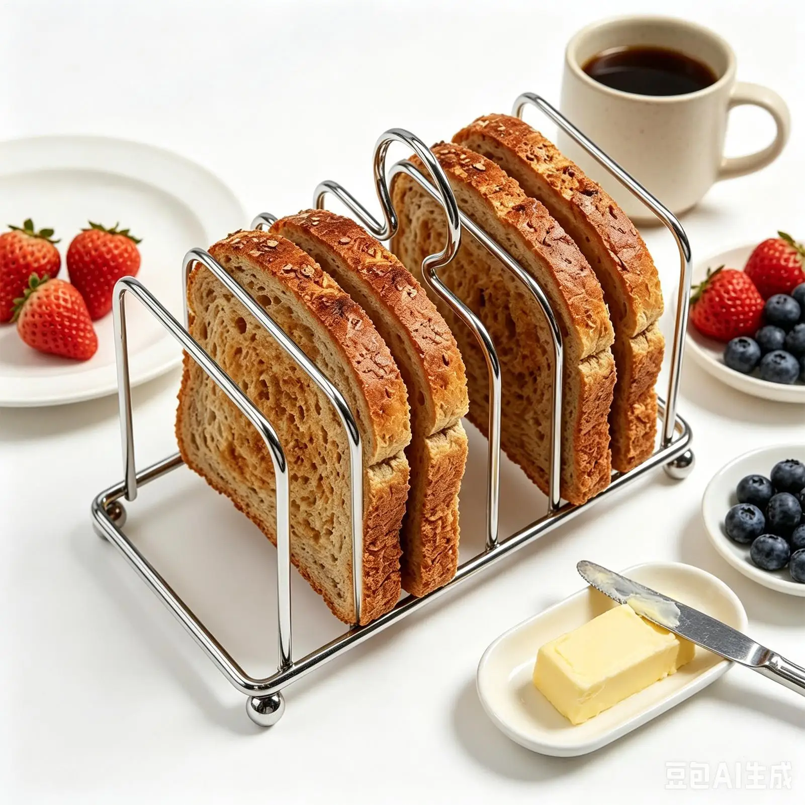 Stainless Steel 6 Slot Toast Holder Heavy Duty Bread Loaf Stand Rack Non-Slip Countertop Breakfast Organizer For Kitchen Home