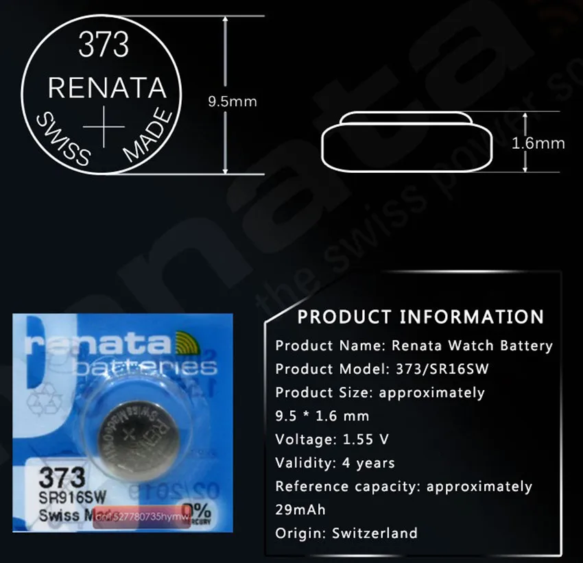 2pack renata Silver Oxide Watch 373 SR916SW 916 1.55V 100% renata 373 renata 916 battery