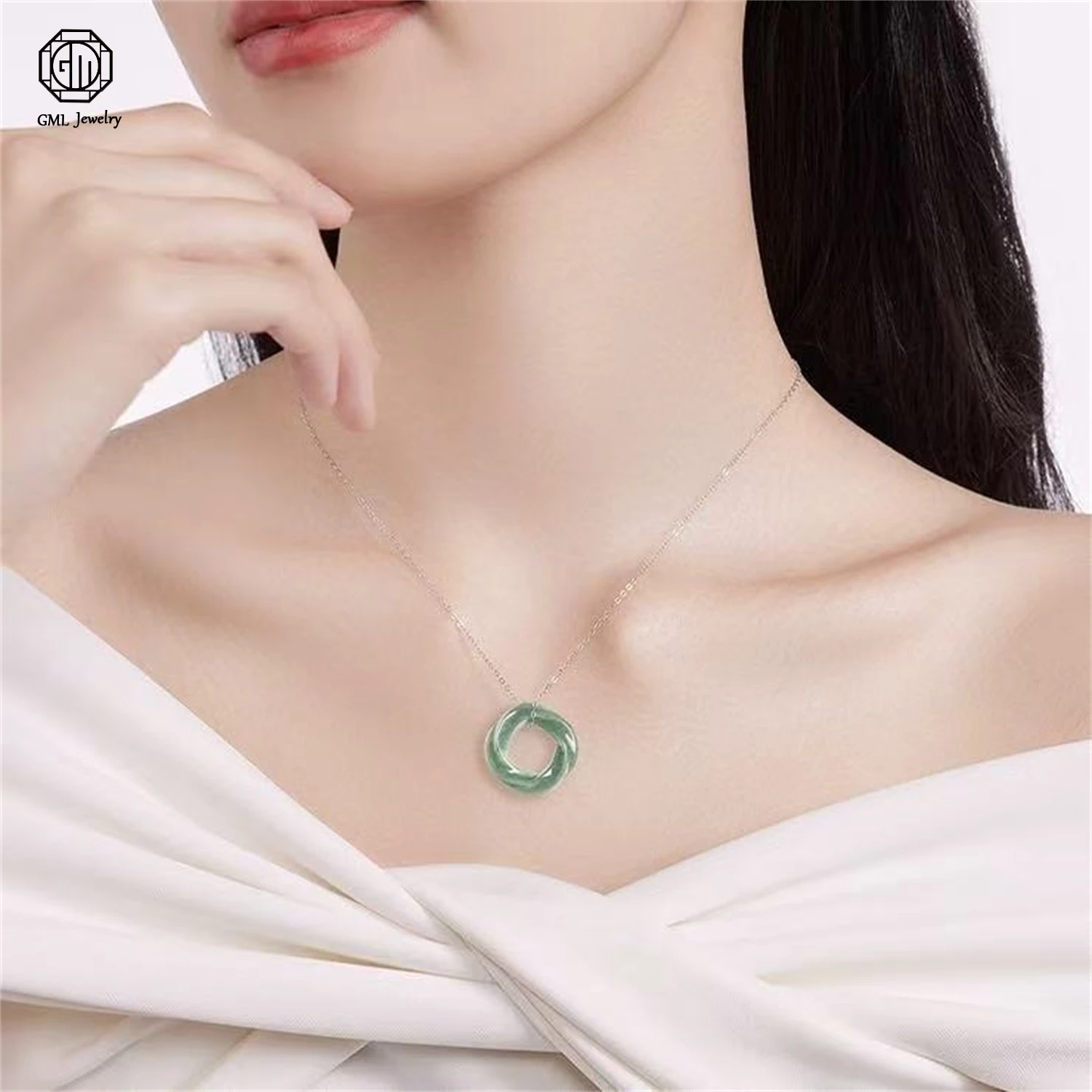 

Natural Grade A Jadeite Pea Green Mobius Strip Pendant Rice Grain Jade Unisex Men Women Gemstone Necklace Jewelry Gift