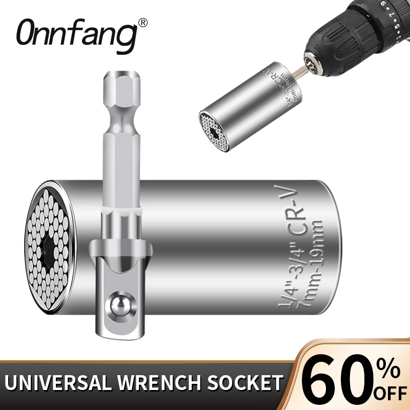 Onnfang Universal Torque Wrench Socket 7-19mm Magic Socket  Spanner Key Multi Power Drill Wrench Head Set of Keys Tools