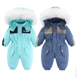 Winter Children Ski Suit Thicken Waterproof Baby Jumpsuit Warm Baby Girl Clothes Plus Velvet Infant Romper Boys Coat 1-5 Years