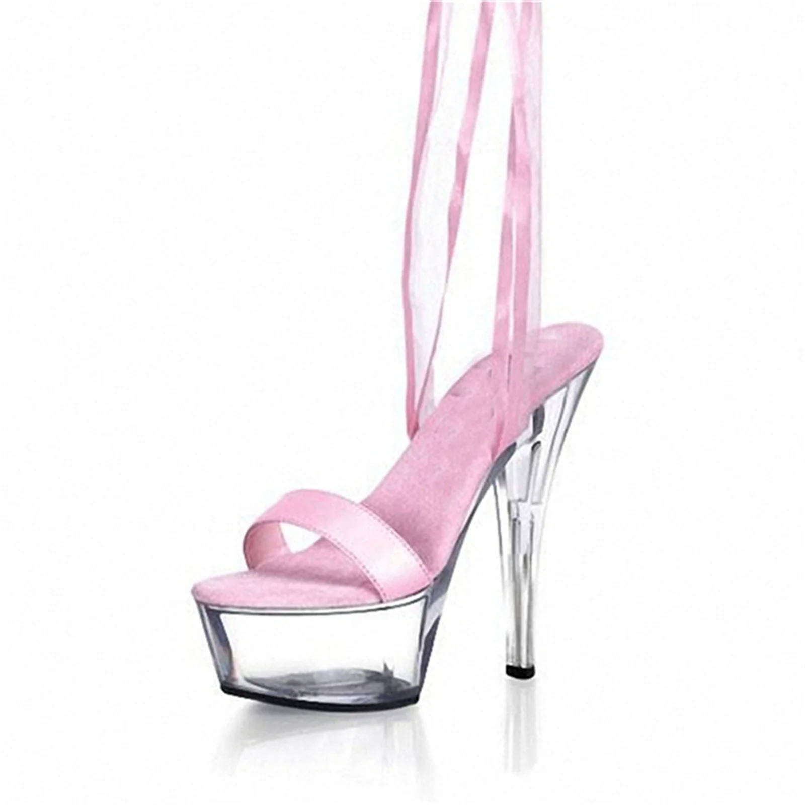Customizable Clear Platform Sandals | 15CM Transparent Heels Ribbon Straps | Spiral Ankle Wrap Design Stage Performance Shoes
