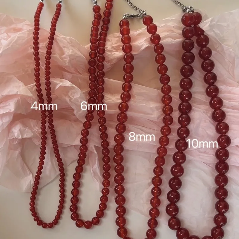 Elegant Red Beaded Necklace New Chinese Style Women Vintage Black Handmade Glass Beads Choker Girls Imitation Pearl Jewelry