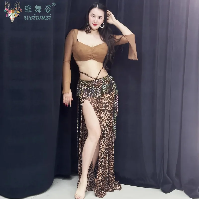 

Belly Dance Suit Off Shoulder Top Sleeves Split Skirt Practice Clothes 2pcs Aldult Oriental Women Dancing Performance Clothing