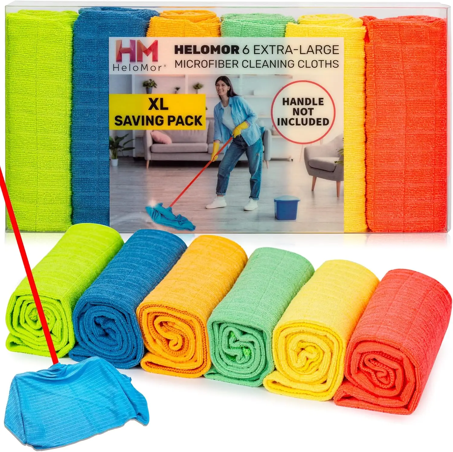 

6 Extra Large Microfiber Cleaning Cloths, 30'x18' Floor Towels for Squeegee Mop, Reusable Multi