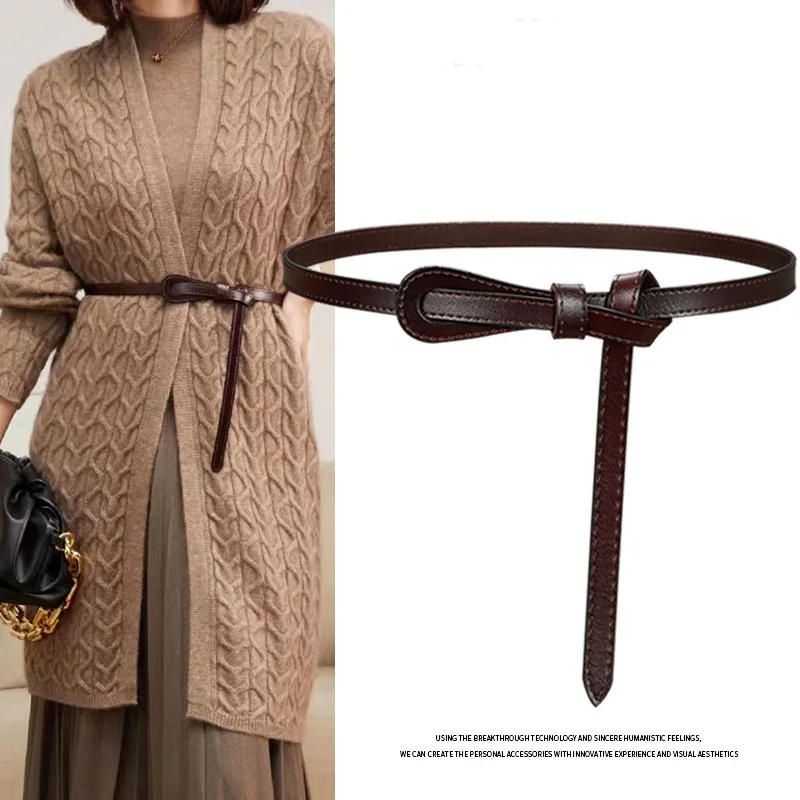 

Western Leather Tie a Knot Thin Women Waistband Belt Fashion Dress Coat Sweater Belt for Ladies