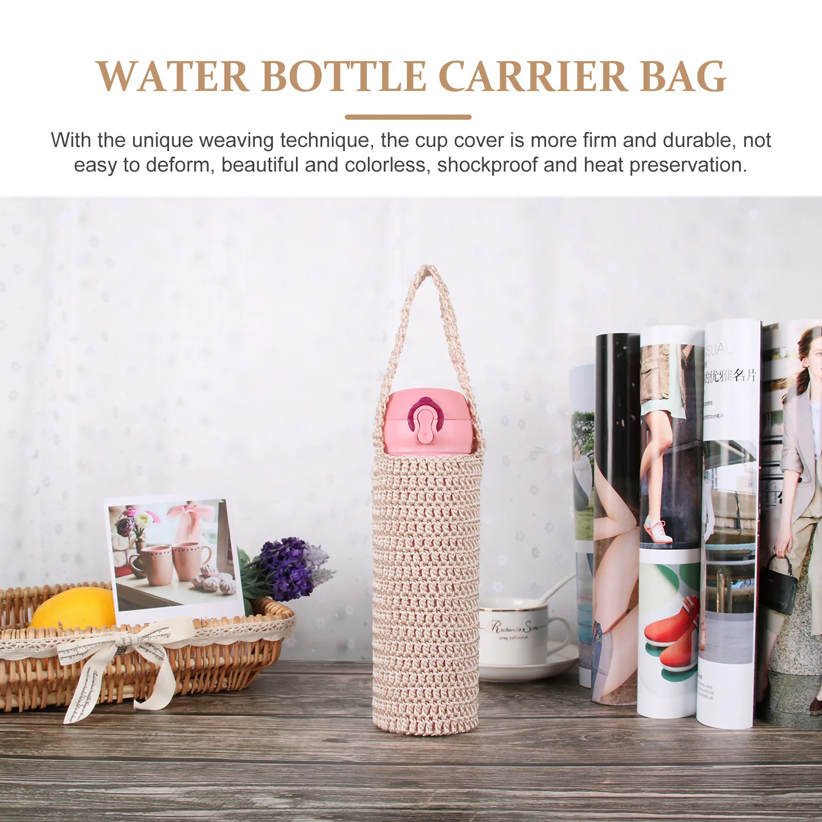 

2pcs Weaving Water Bottle Carrier Cotton Portable Sleeve Outdoor Use Large Capacity Holder Lightweight Scratch Resistant Design