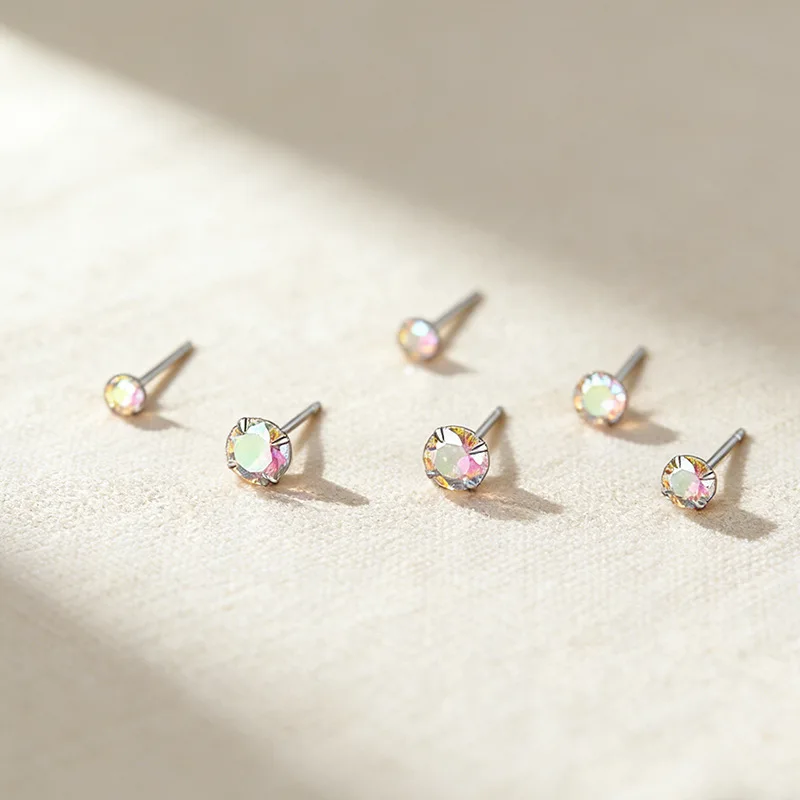 ENSHIR Colorful Round Zircon Earrings For Women Simple Temperament Mini Daily Jewelry Birthday Gifts Wholesale
