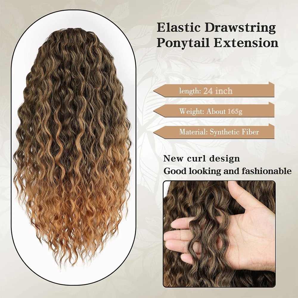 Sylhair Drawstring Ponytail Extension สังเคราะห์ธรรมชาติ Curly คลิปในส่วนขยายของผม 24 นิ้วยาว Wavy Pony Tails Hairpiece