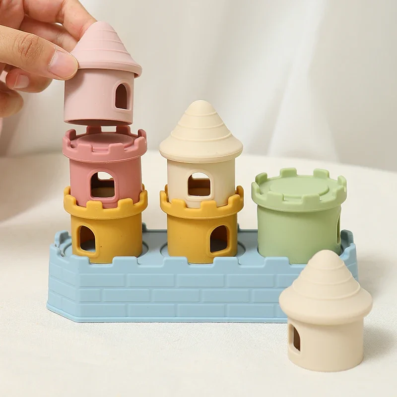Château en Silicone Montessori, jouets empilables, construction éducative précoce pour les tout-petits, jouets empilables pour enfants, cadeaux