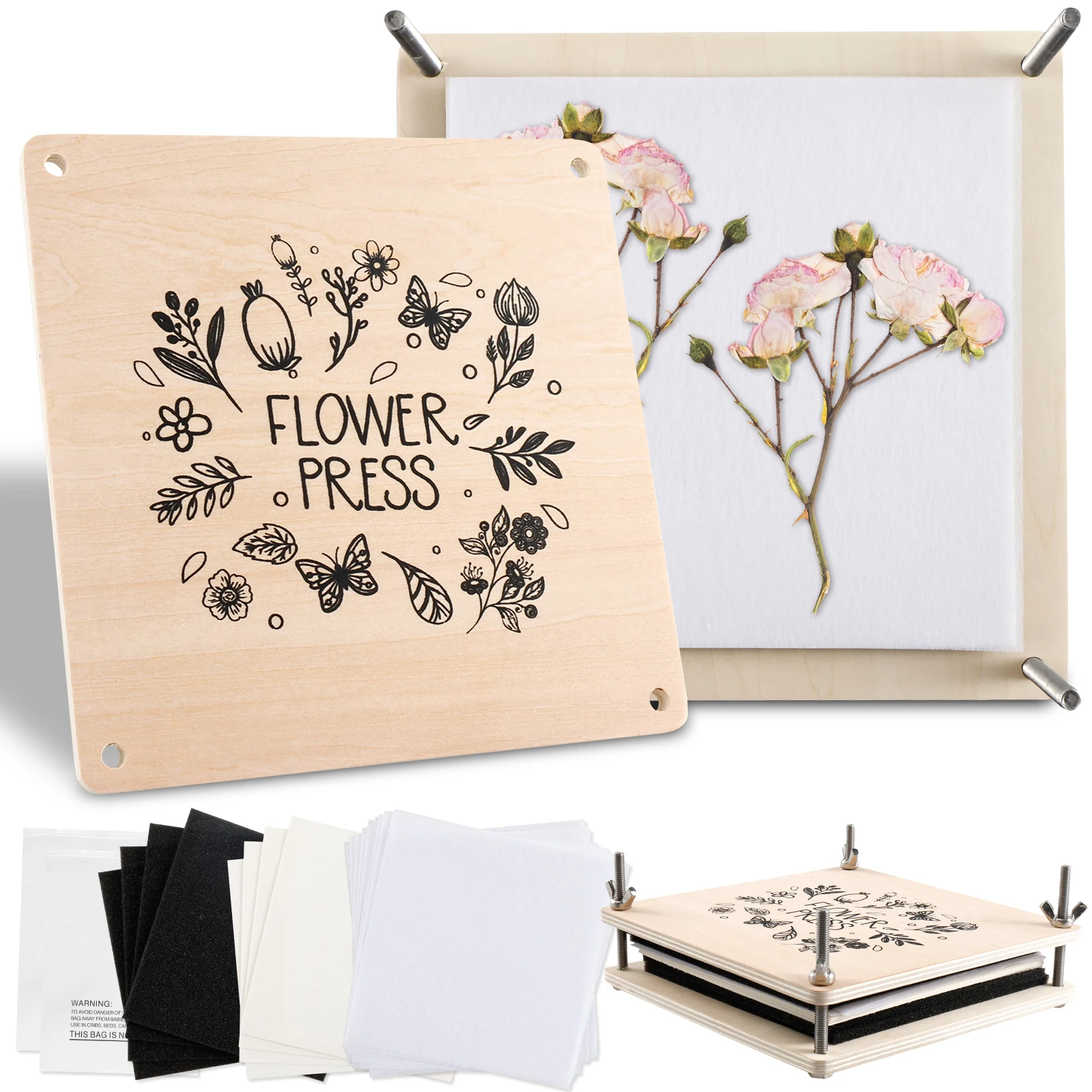 Kit de imprensa de flores de madeira profissional flor folha imprensa kit diy pressionado flor planta preservação kit reutilizável flor imprensa ferramentas