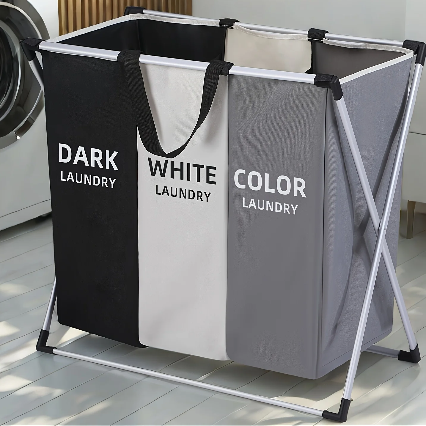 

us1pc Large Rectangular Laundry Hamper Basket with Handles - Durable Fabric, Dark Grey/White/Black Options, Multi-Component Design for Home, College Dorm, Bathroom & Bedroom - Stylish & Functional Clothes Storage Organizer, Laundry Basketsd