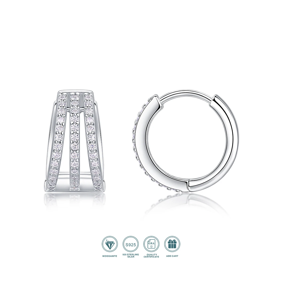 

2pcs Moissanite Half Hoop Earrings 925 Sterling Silver 18K Gold Plated Classic Pave Design for Women GRA Certified