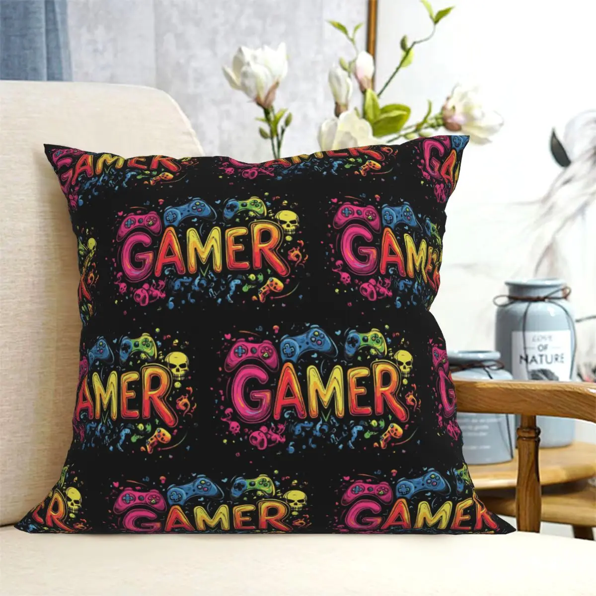 Gamer Controller Video Game Gaming Gamepad Square Pillowcase Cushion Cover Pillow Case Throw Pillow Cover for Home Bedroom Car