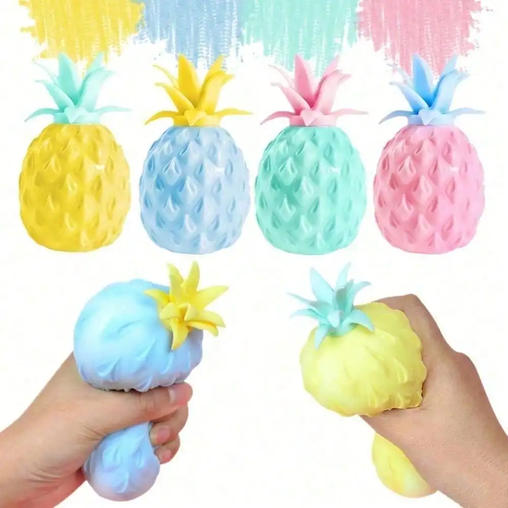 One mini, randomly colored pineapple-shaped stress-relieving squeeze ball. A cute mini fruit-themed dough ball sensory stress-relieving toy, suitable for adults. Soft and stretchable, it can be kneaded and stretched to relieve stress.