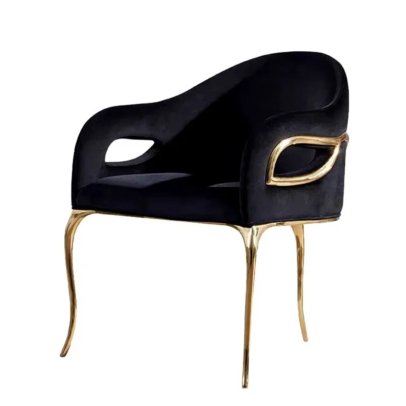 Light luxury pure copper household dining chair, high bar chair, makeup, single flannel backrest leisure chair