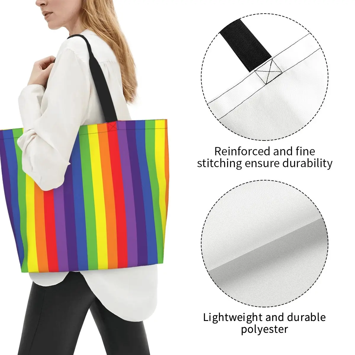 Rainbow Flag Gay Pride Shopping Tote Bag Canvas Large Capacity Shoulder Bags Shopper Grocery Handbag for Women