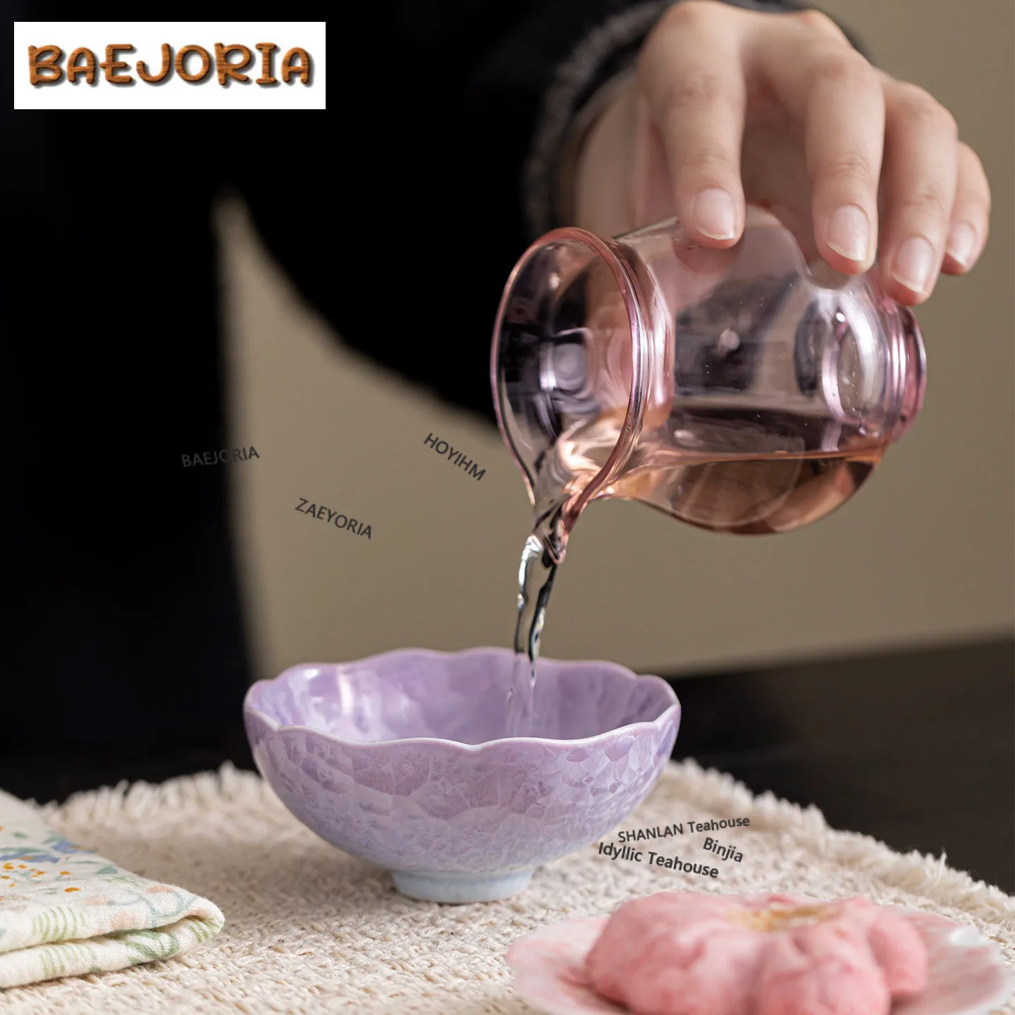 100ml Crystal Glaze Petal Teacup Japanese Tea Bowl Sample Tea Cup Tea-tasting Meditation Cup Chazhan Master Cups Cafes Ornaments