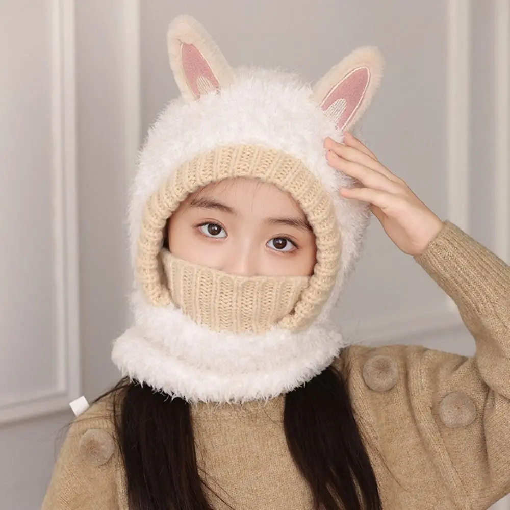 الصوف متماسكة وشاح البلوز قبعة يندبروف المخملية منديل الشتاء قبعة تدفئة قطعة واحدة قبعة دافئة الأذن الشتاء قبعة القبعات #2