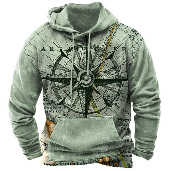 Vintage Compass 3D Printing Y2k Hoodie Harajuku Tops Hooded Sweatshirt Oversized Casual Clothes Streetwear Man Sweatshirts