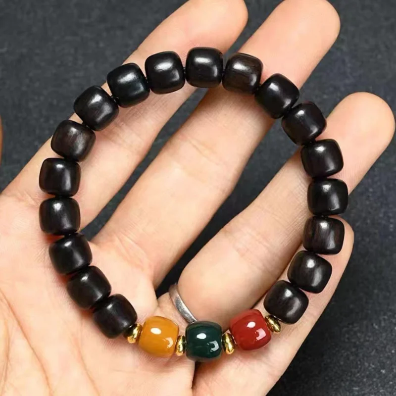 

Ebony Bracelet Single Circle Bead Bracelet Retro Men's and Women's Ethnic Style Wooden Cultural Artifact Duobao Barrel Beads Ros