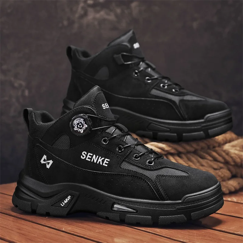 

British Style Men's Ankle Boots Black Outdoor Platform Leather Tooling Boots Men High Top Motorcycle Shoes Men botas de hombre