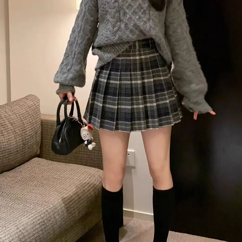 Preppy Stijl Geruite Plooirok Vrouwen Herfst Winter Hoge Taille Wollen Mini Rok Japanse Schooluniformen Kawaii Y2K Jk Rokken