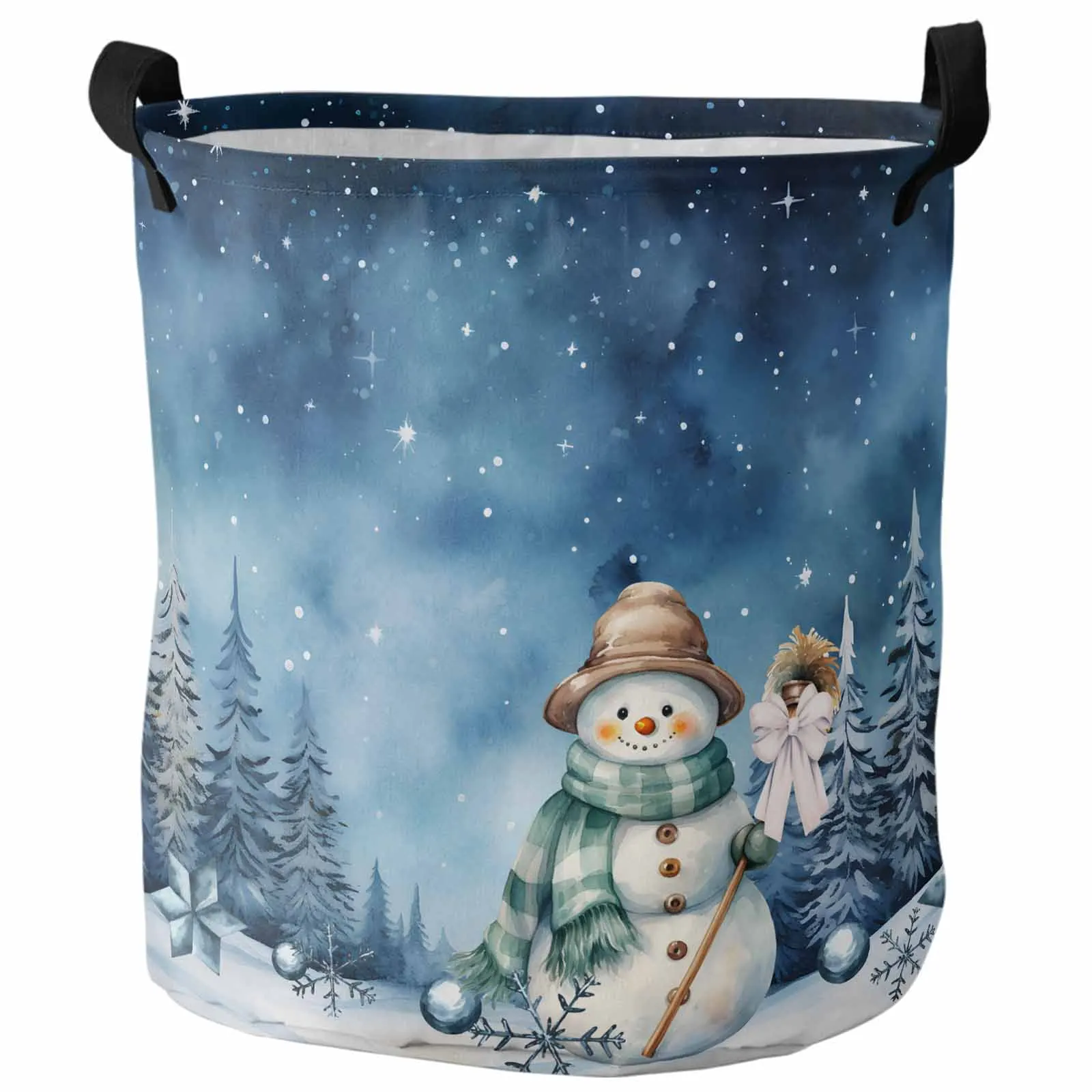 Starry Sky Forest Snow SceneLaundry Basket Portable Foldable Household Laundry Storage Bag Oxford Cloth Dirty Clothes Basket