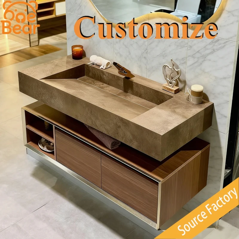 Any Size Custom Medieval Style Marble Sink Bathroom Vanity Waterproof Scratch Resistant Easy Clean Integrated Washbasin For Home