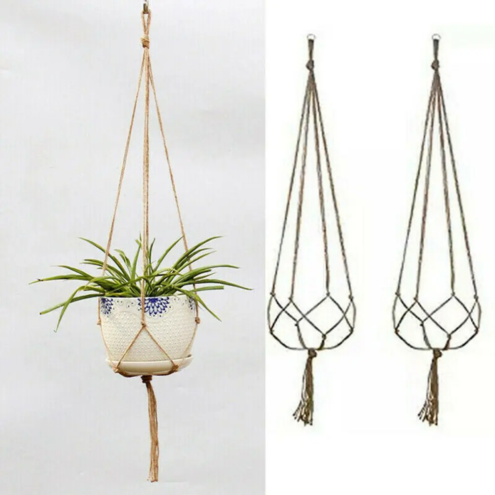 Vintage Macrame Flowerpot Hanging Rope Plant Hanger Flower Pot Holder Handmade Knotted Hanging Basket Rope Wall Decor Art