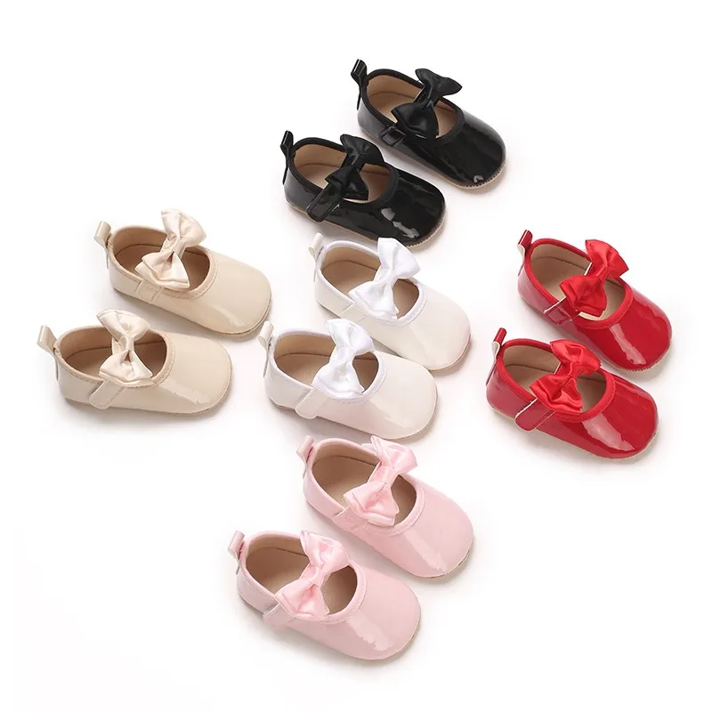 

Newborn Baby Shoes Baby Boy Girl Shoes Girl Classic Bowknot Cloth Sole Anti-slip PU Dress Shoes First Walker Toddler Crib Shoes